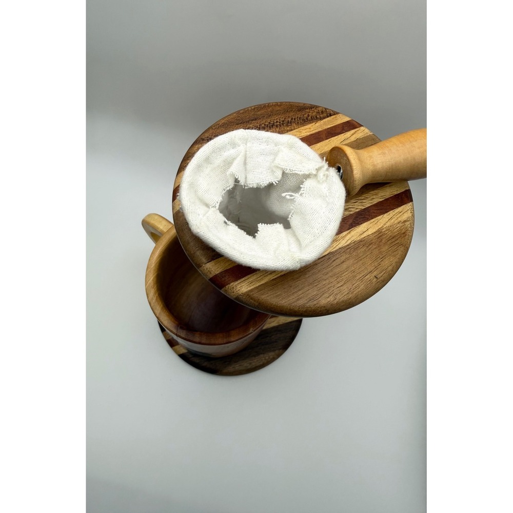 Costa Rica Handcrafted Wooden Sloth Coffee Maker Chorreador Stand and Mug Set - Picture 2 of 7